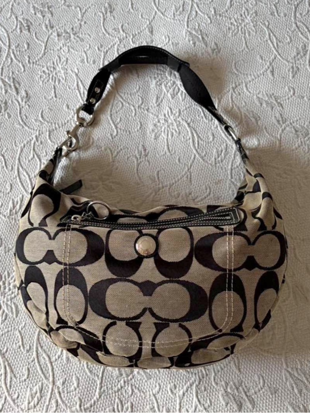 Coach Canvas Shoulder Bag in Khaki and Black